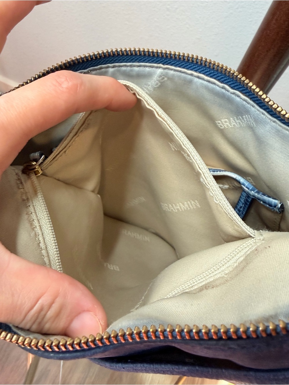 Brahmin Navy Blue Leather Crossbody Bag with Matching Wallet - Picture 12 of 16